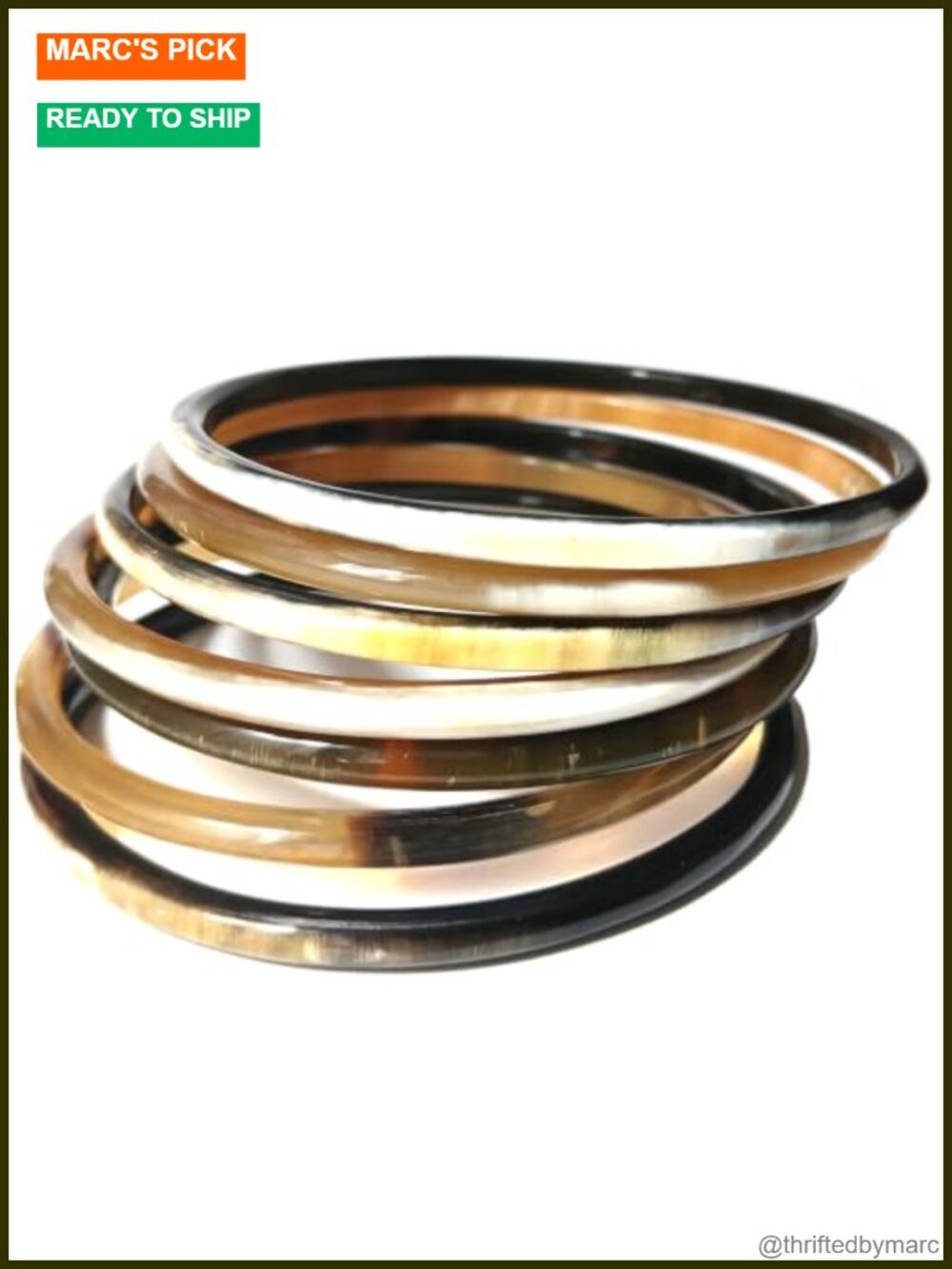 Handmade Cow Horn Bangle Bracelet Set 7 Piece Stackable Boho Women